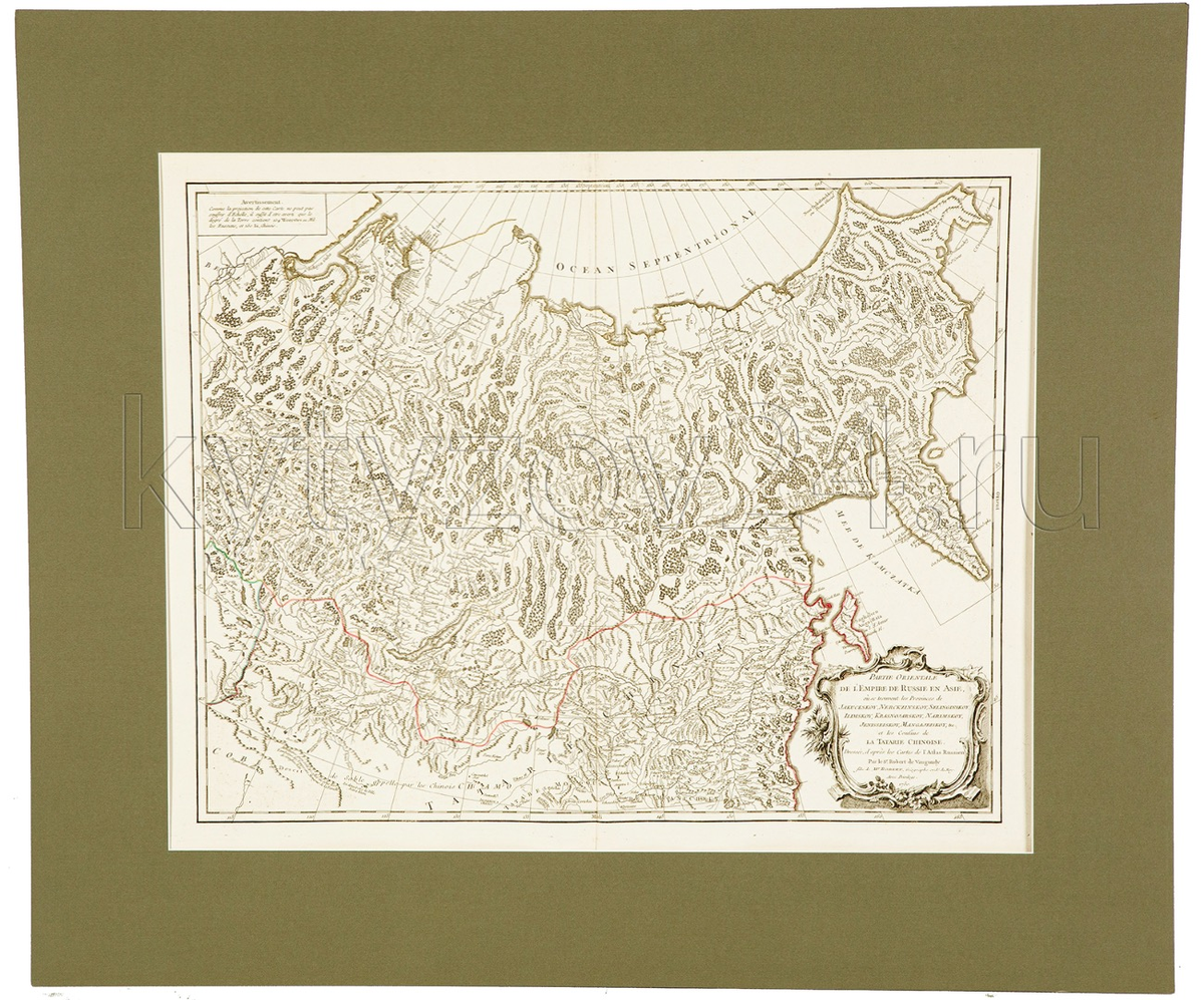 Карта восточной части Российской империи, Франция. 1750г. Гравюра с медной доски, резец, офорт, раскраска времени издания. Картографы, граверы и издатели – Жиль Робер де Вогонди и Дидье Робер де Вогонди. Коллекция салона "Элит-Антик"