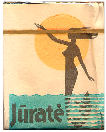 "Jurate". Литва, 1960-е годы. 20 штук с фильтром в мягкой упаковке.  Цена (была) 18 копеек. Производитель: Kauno Tabako Pramones G/S "Kova". Владелец торговой марки: Kauno Tabako Pramones G/S "Kova". Сделано в Каунасе.