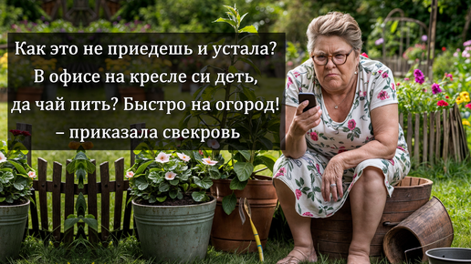 – Как это не приедешь и устала? В офисе на кресле сидеть, да чай пить? Быстро на огород! – приказала свекровь