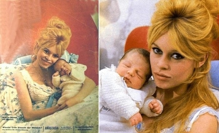 Французская актриса Бриджит Бардо с новорожденным сыном