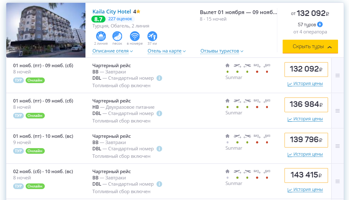 Когда в поиске выбраны все отели - показывает такие предложения