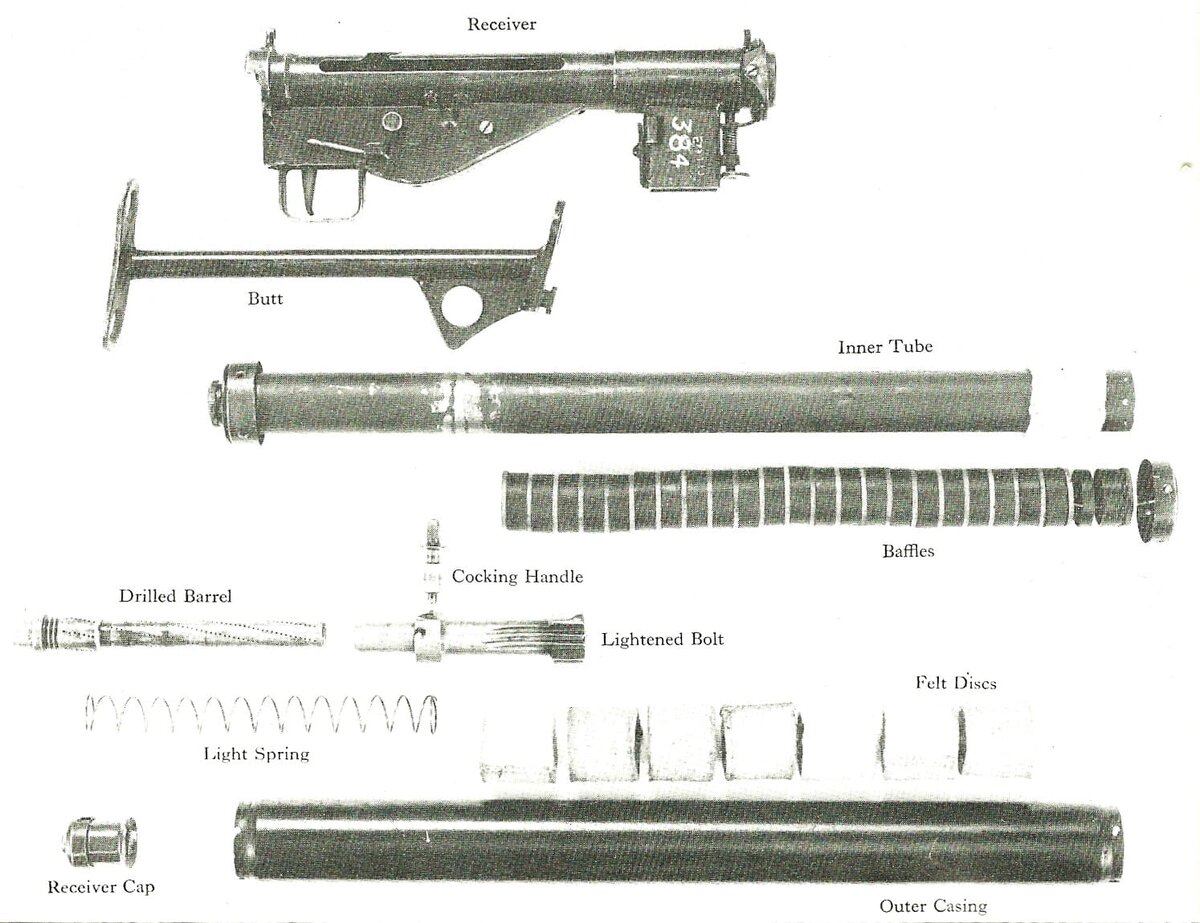 Пистолет-пулемет СТЕН Мк.II и один из вариантов глушителя (экспериментальный).