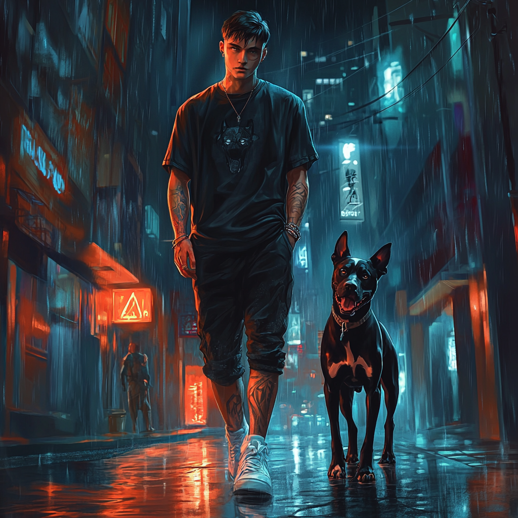 Косточка и Акил в виде черного пса. Источник : Ксения Фир.