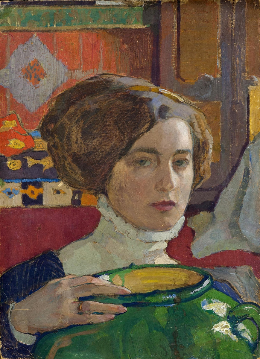 Художница с зелёной вазой. Автопортрет, 1910