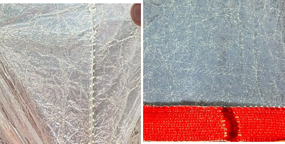 СПАС-30 швы капюшона и резинки шейного обтюратора имеют многочисленные отверстия, которые хорошо видно на свет