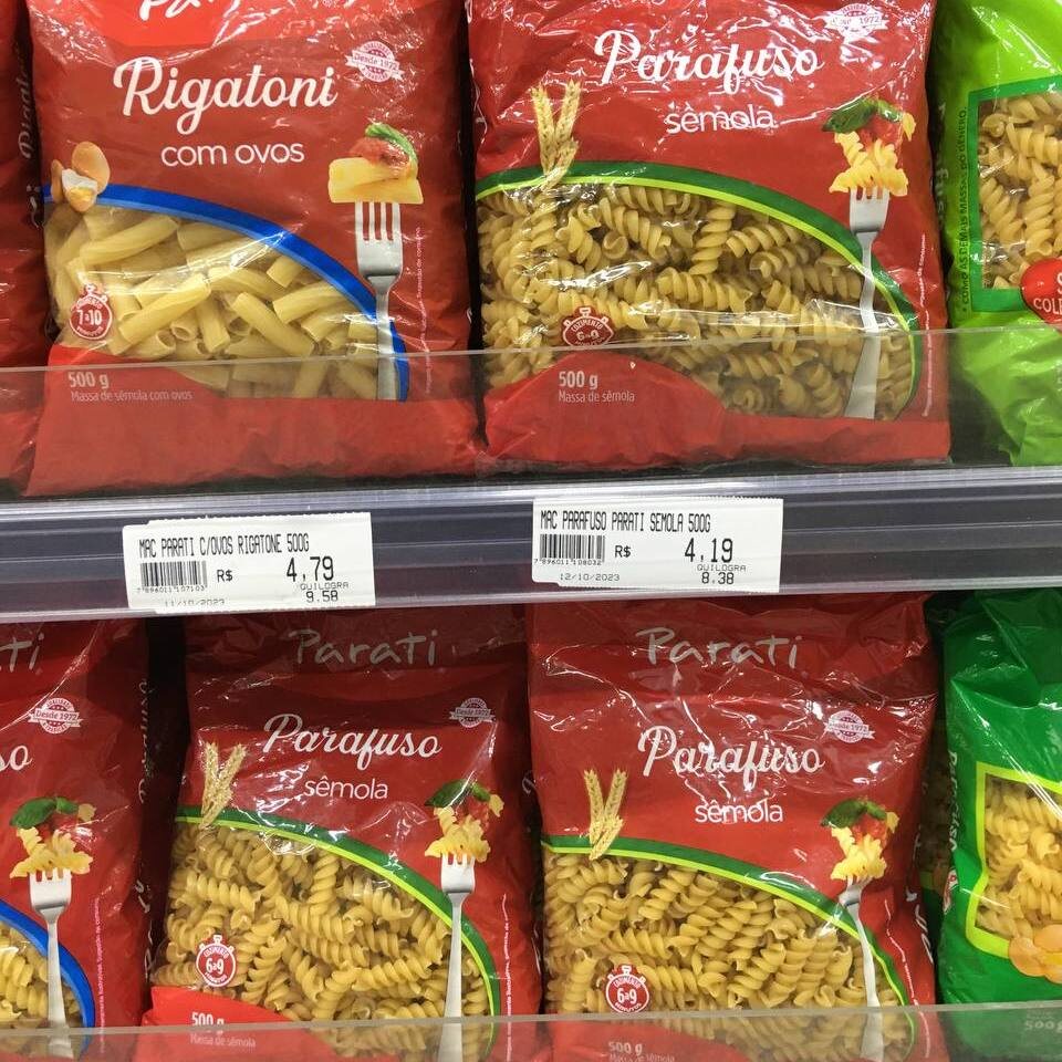 500 грамм обычных макарошек спиральками ~ 75 рублей, прямые почему-то дороже