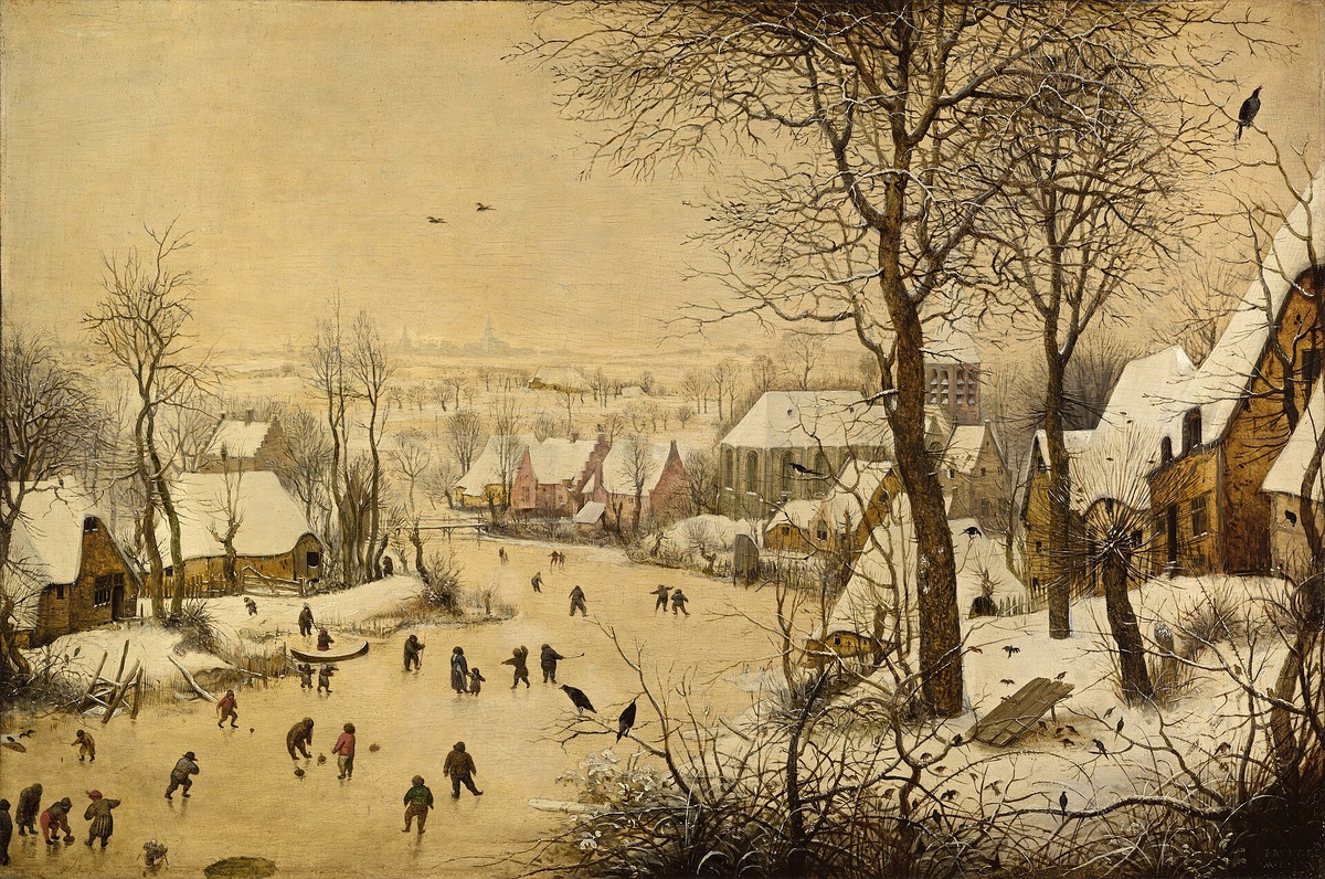 "Зимний пейзаж с конькобежцами и ловушкой для птиц", 1565 г. (Питер Брейгель Старший)