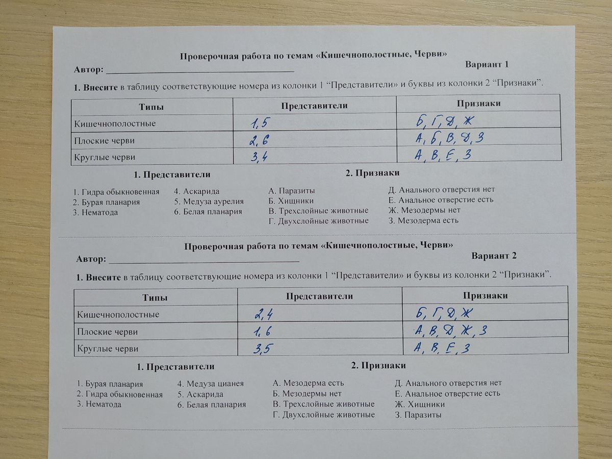 Два варианта отличаются только порядком, в котором записаны представители и признаки. На первый взгляд кажутся одинаковыми, что помогает выявить списывальщиков.