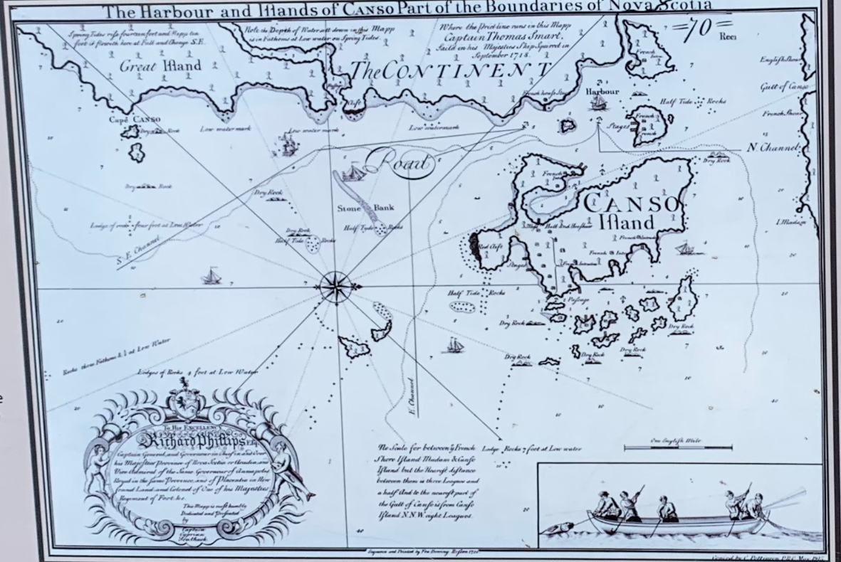Карта гавани и островов Кансо ок. 1720 г., составленная капитаном Киприаном Саутхаком