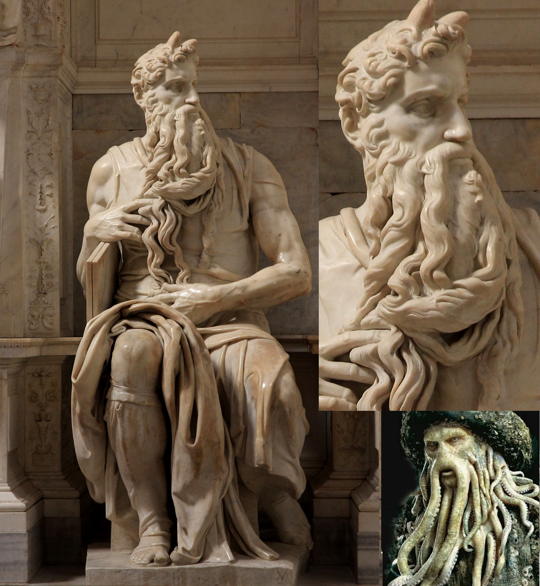 Моисей с рогами, автор Michelangelo, 1513–1515, San Pietro in Vincoli, Рим. Вот ведь Микеланджело отчебучил! 