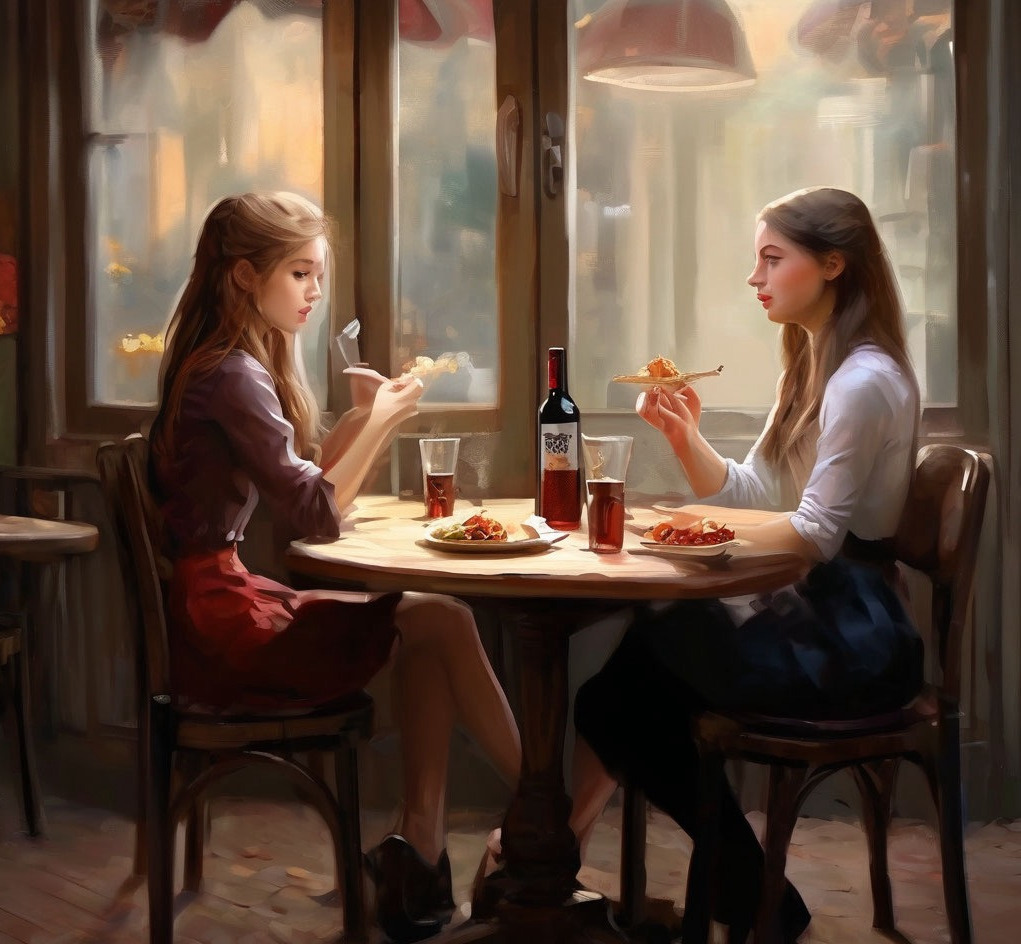Девушки за ужином.