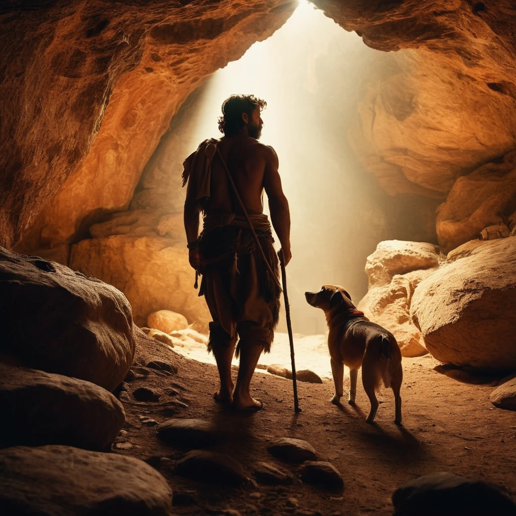 Первобытный человек с собакой