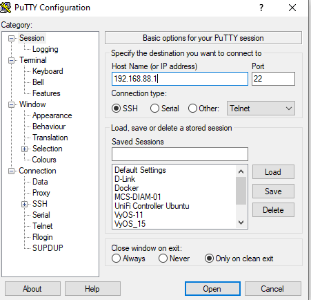 Подключение к MikroTik через Putty
