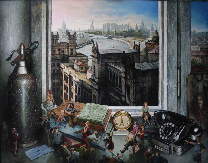 © Андрей Сысолятин.  Апрель. Москва с Котельнической высотки. Оргалит, масло. 70х90 см. 2010.