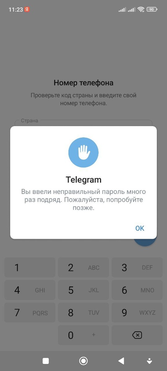 Вы ввели неправильный пароль много раз подряд. Пожалуйста, попробуйте позже. Пишет в Телеграме