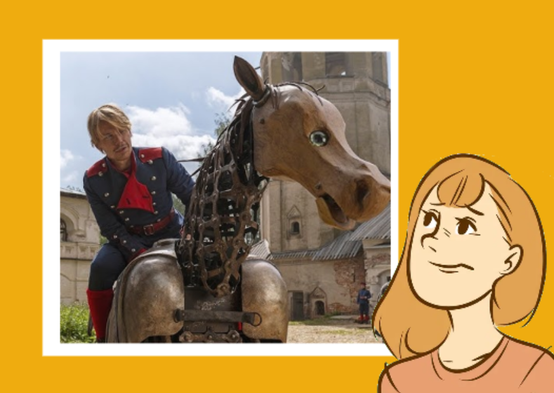 Солдат из нового "Огнива". Почему-то на какой-то деревянной жуть-лошади.