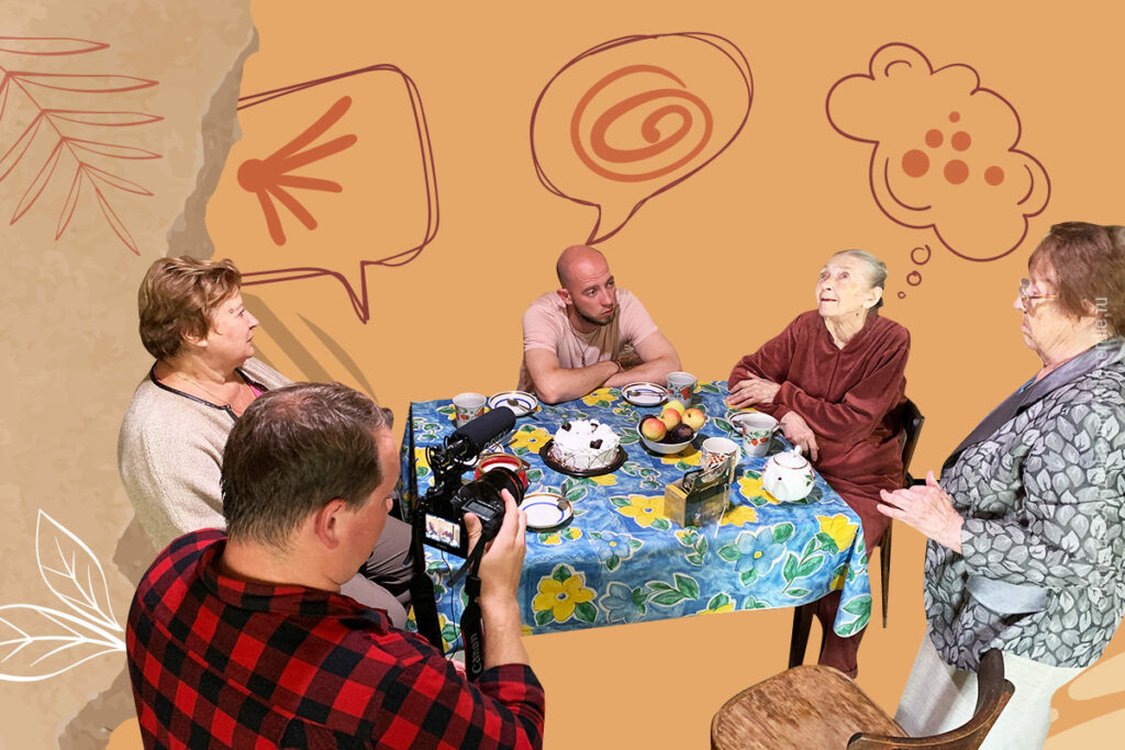 Анастасия Ивановна рассказывает журналистам как познакомилась с Любовью Павловной 15 лет назад, на занятиях гимнастикой