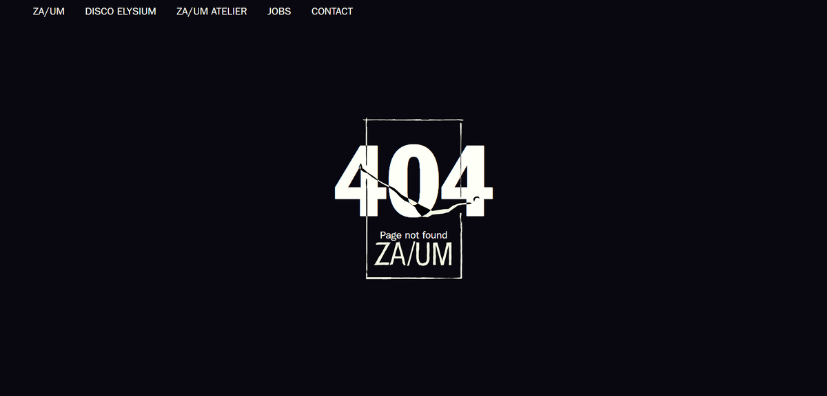 zaumstudio.com📷Стилизованное сообщение об ошибке 404 на сайте разработчика игр ZA/UM