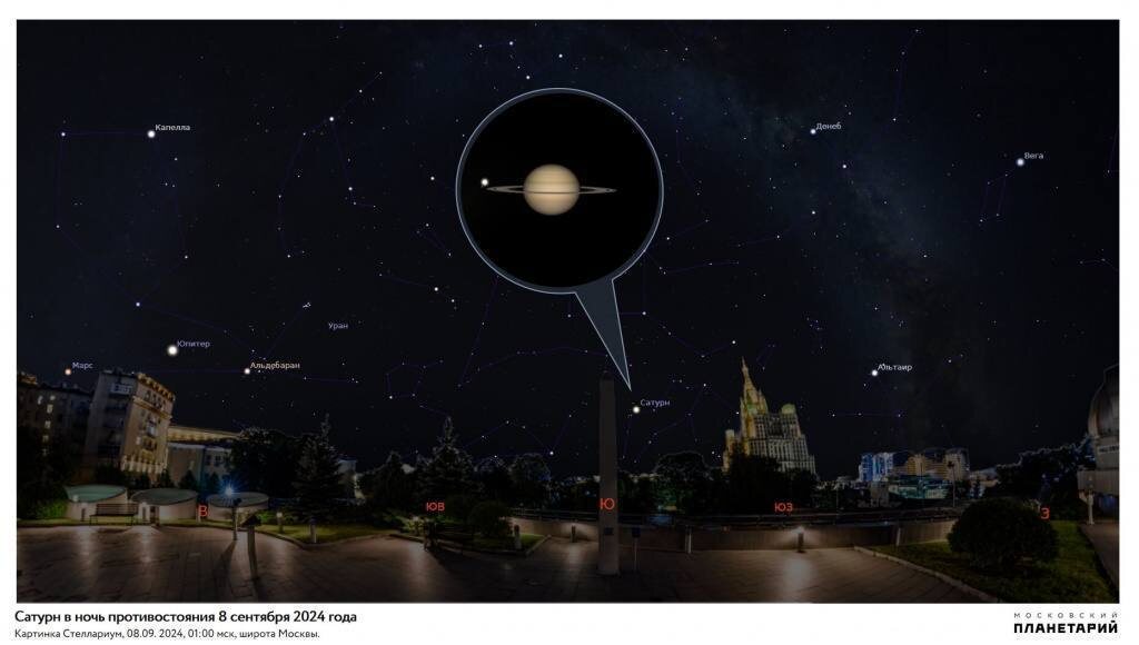 🪐 Москвичи смогут увидеть Сатурн в ночь на воскресенье 

При ясной погоде планета будет видна с 20:00 и до 05:00. Вблизи полуночи она достигнет своей высшей точки.