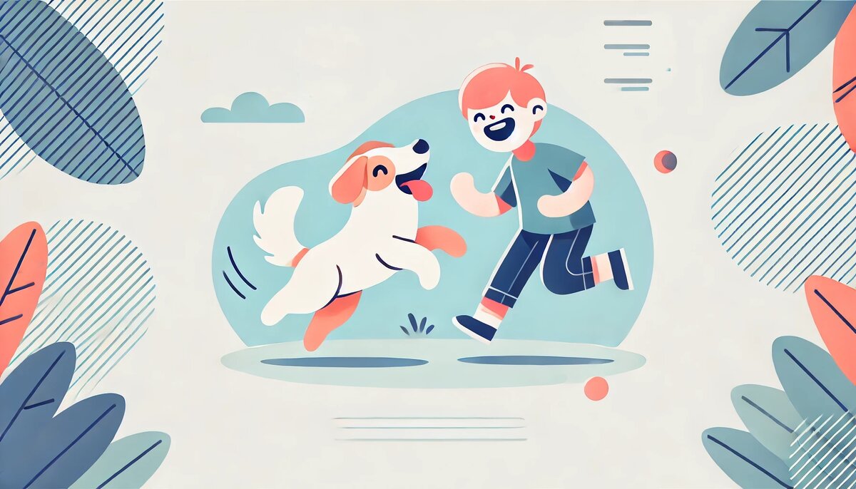 Ребенок весело играет с собакой