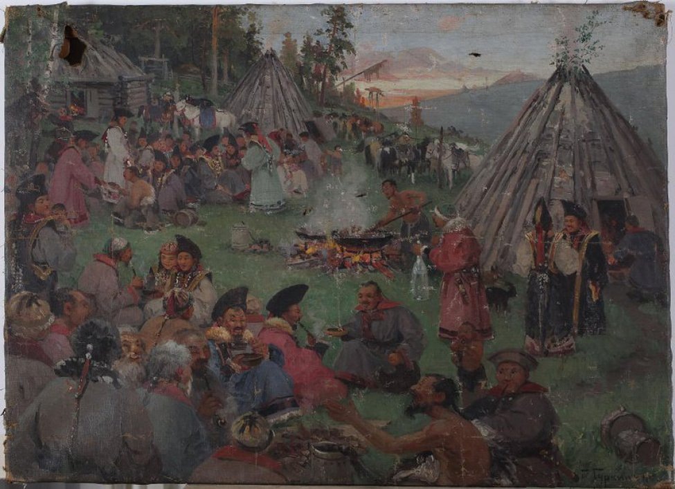 "Съезд на весенний праздник алтайцев". 1910 г. Художник: Г. И. Чорос-Гуркин.