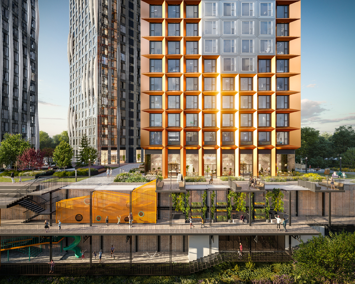 На многоуровневой досуговой площадке во дворе будет интересно детям всех возрастов