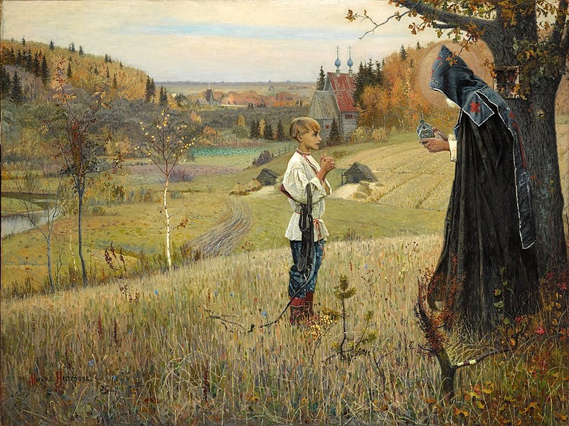 Картина: М. В. Нестеров. "Видение отроку Варфоломею". 1889-1890.
