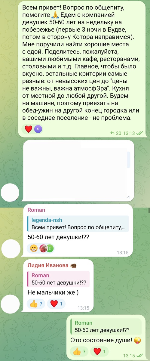 Потом отвечали только по делу, разве что кто-то посоветовал в Будве на дискотеку сходить