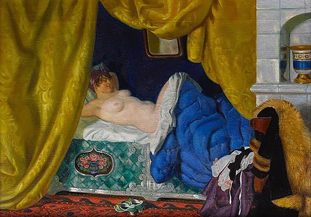 Картина под названием "Одалиска" (1919), атрибутированная Борису Кустодиеву. Купленная во время торгов Christie's и затем признанная фальшивкой.