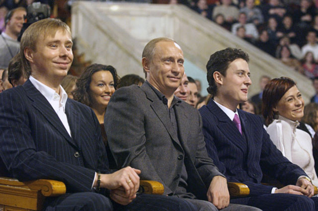 Сан Саныч Масляков, Владимир Путин, Стас Ярушин и Полина Сибагатулина на КВН
