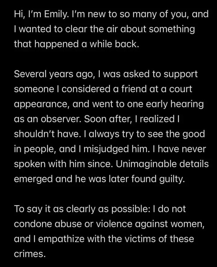     Пост Эмили Армстронг в соцсетях