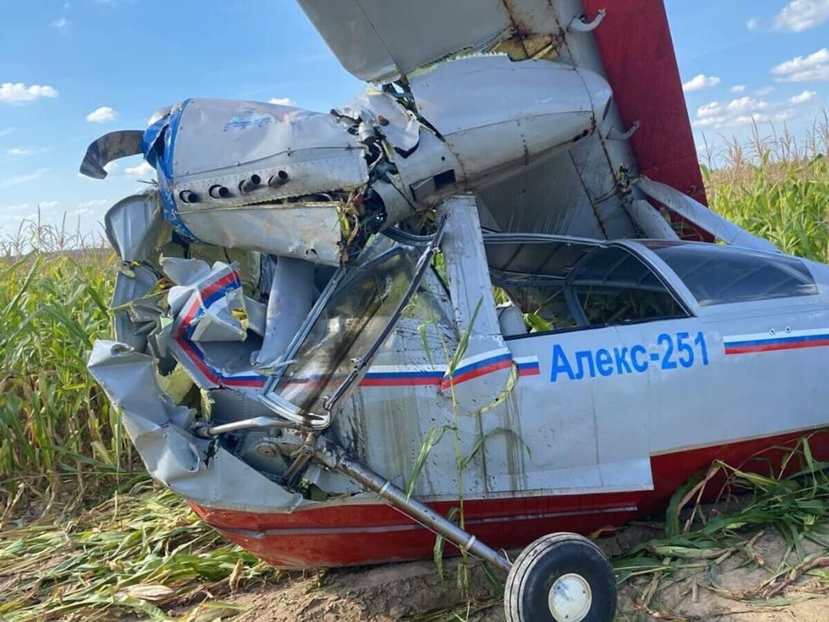    Место крушения легкомоторного самолета "Алекс-251" в Подмосковье© Фото : Московская межрегиональная транспортная прокуратура/Telegram