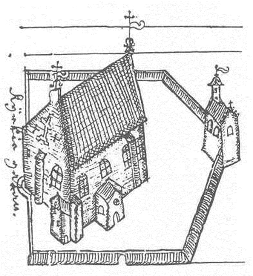 Кафедральный собор с колокольней (справа) в 1642 году. Источник изображения: ru.wikipedia.org