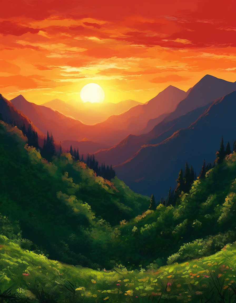 Летний закат. Картинка создана нейросетью по запросу автора