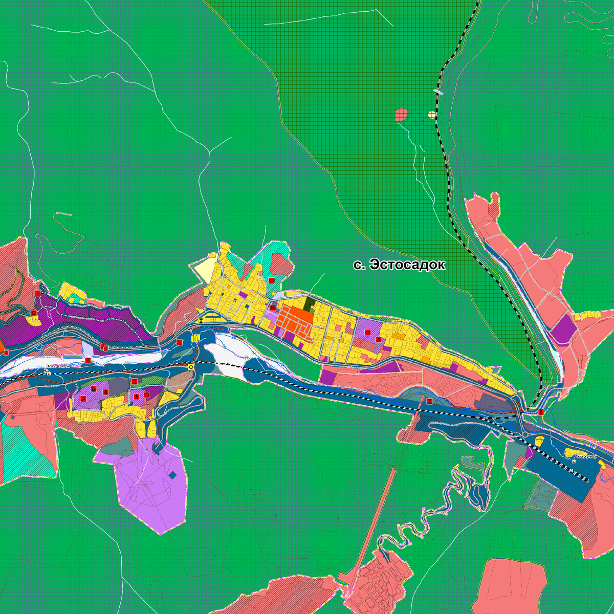 © Администрация города Сочи / sochi.ru (Из Генплана Сочи. Железная дорога должна пройти через село Эстосадок)