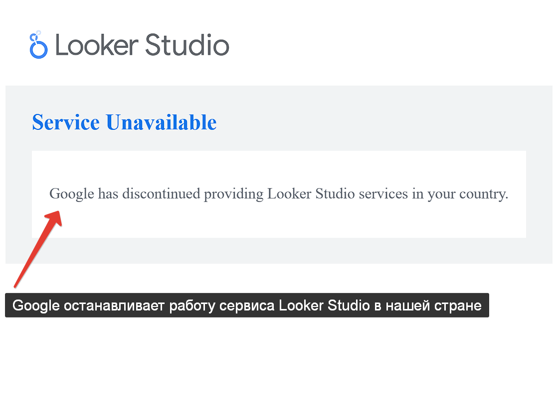 Сообщение от Google об остановке сервиса Looker Studio на территории России