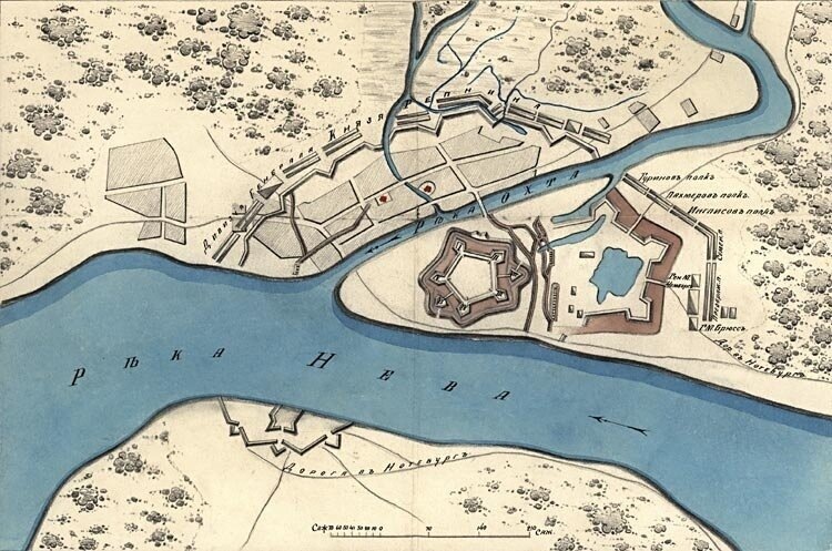 Крепость Ниеншанц стояла на Охтинском мысу, город Ниен - за Охтой.