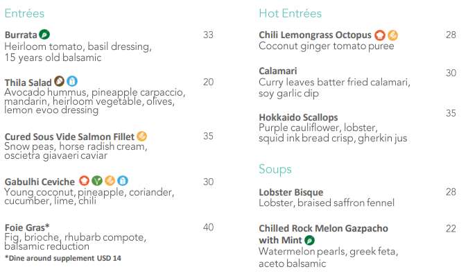 Меню ресторана отеля Кurumba Мaldives 5*