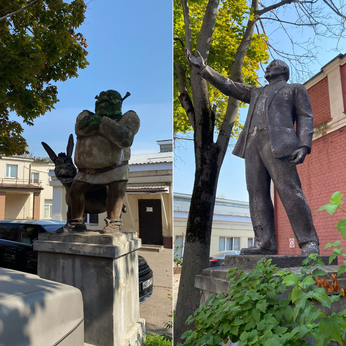 Фото автора канала. Скульптура Осёл и Шрек, а рядом дедушка Ленин.