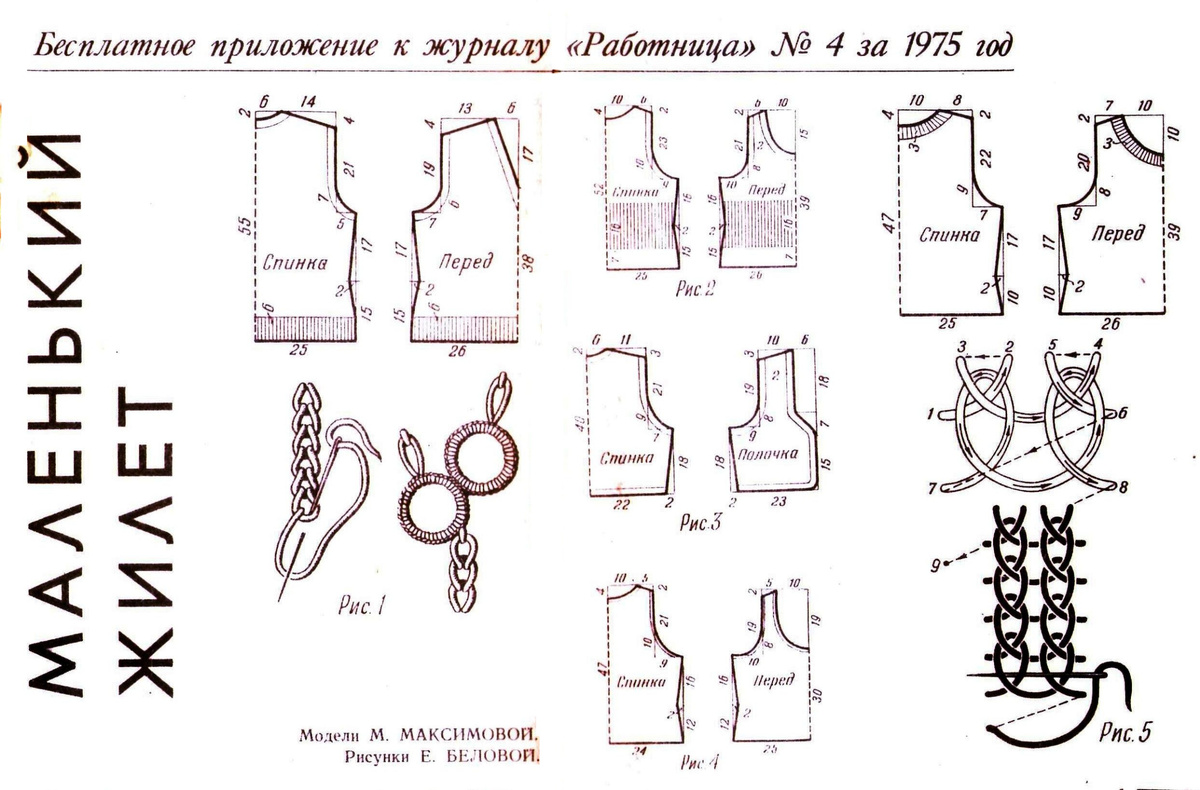 Бесплатные приложения к журналу "Работница", 1975 г., № 4, вязаные жилеты, часть 1