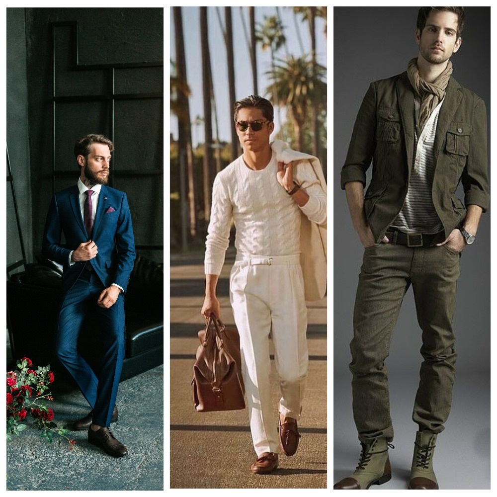 Примеры разных мужских стилей: классический, old money, милитари