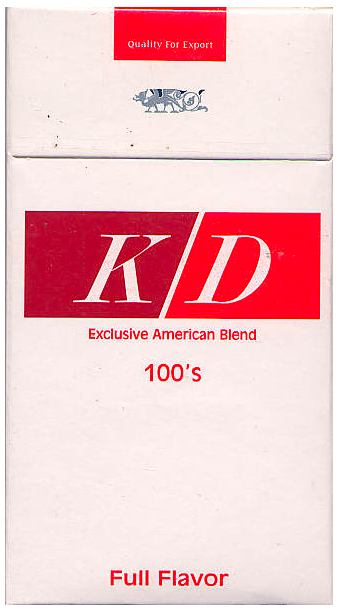 "KD" Full Flavor 100's. Duty Free, Парагвай, 2006 год. 20 штук с фильтром в боксе и в  целлофане.  Производитель: "Veneto Tabacos", Парагвай. Владелец торговой марки: "Veneto Tabacos".