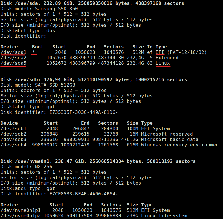fdisk мульти-список