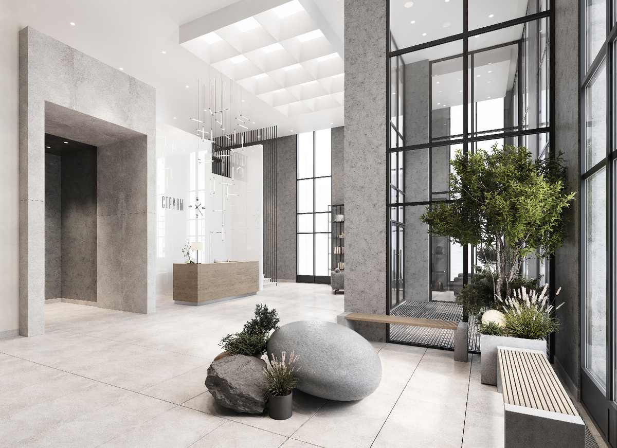 Рендер застройщика RBI, ЖК Струны, входная группа