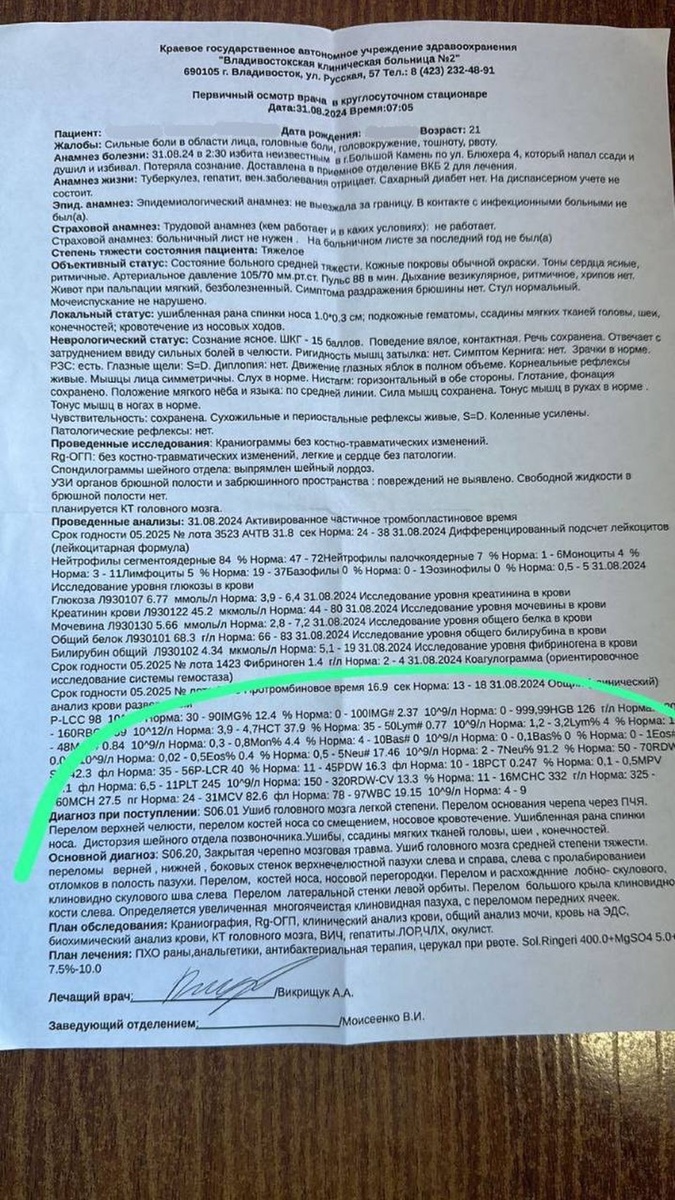    Диагноз пострадавшей. из соцсетей