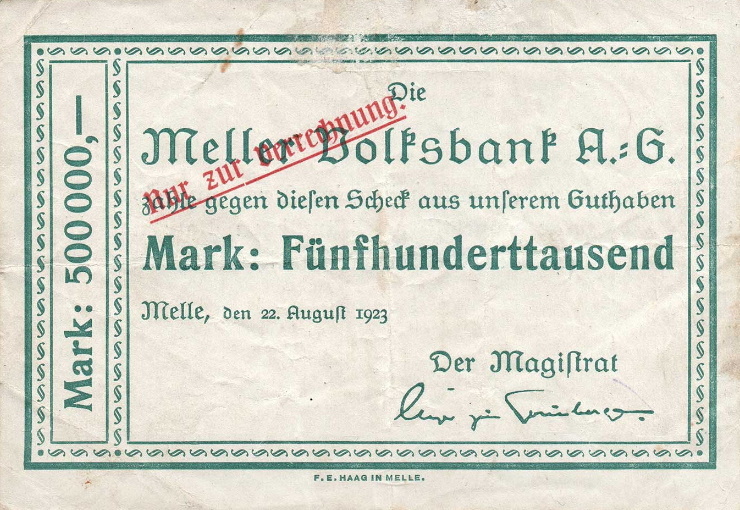 Мелле. 500 000 марок 1923 (аверс)