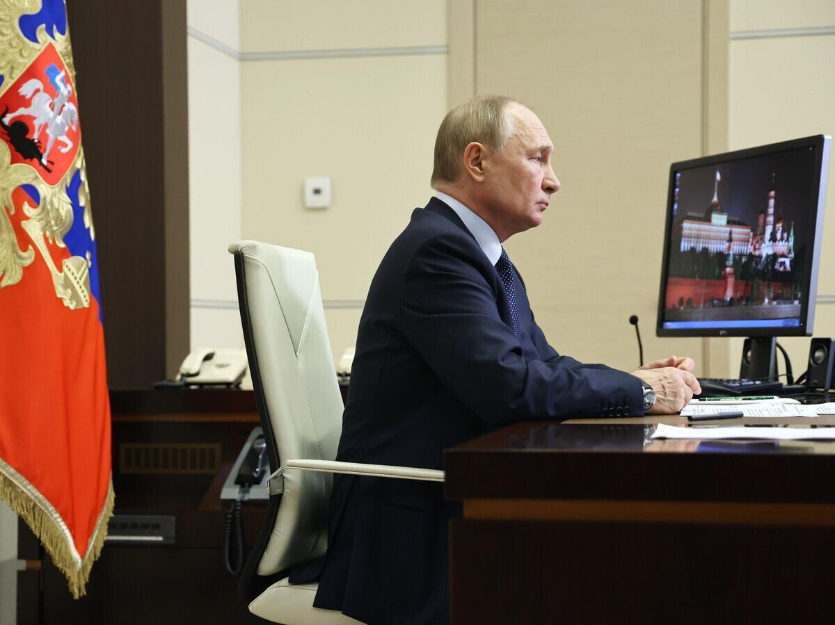    Президент РФ Владимир Путин в режиме видеоконференции проводит совещание с членами правительства РФ© РИА Новости / POOL