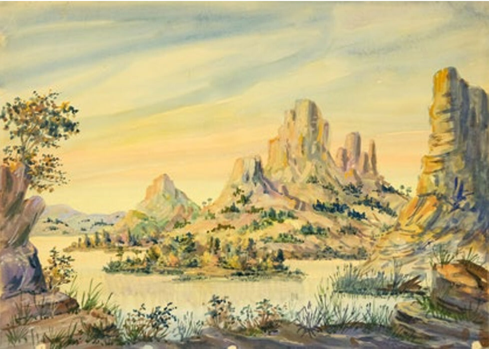 
П.Т. Сперанский. Эскиз декорации к опере Н.Жиганова «Туляк» («Түләк»). 1945.  Собрание ГМИИРТ