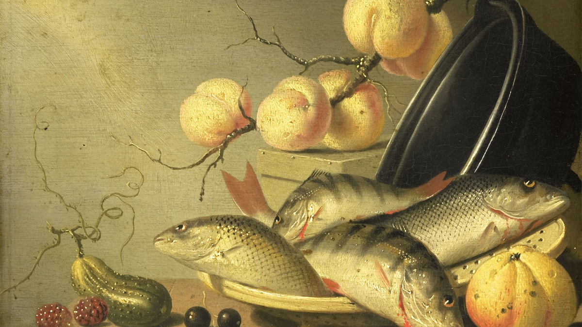 Хармен ван Стенвейк. Натюрморт с рыбами и фруктами 