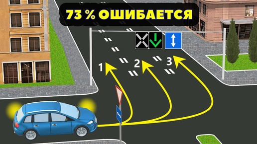 По какой из траекторий разрешено повернуть налево водителю синего автомобиля?